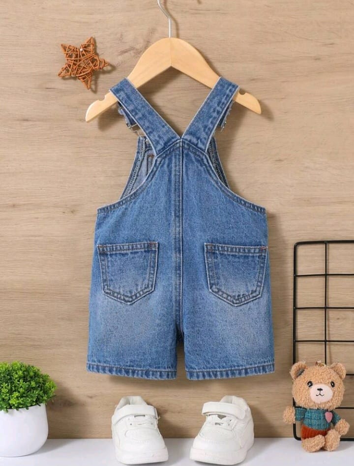 Mono De Mezclilla Para Niño Con Bolsillo Parche Y Aspecto Casual, Apto Para Ropa De Primavera / Verano, Enterizo De Mezclilla Para Bebé